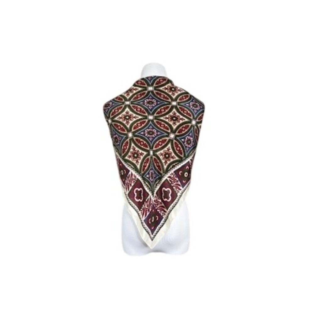 Ginnie Johansen Vintage Silk Square Shawl Burgundy Green Mosaic Head Scarf